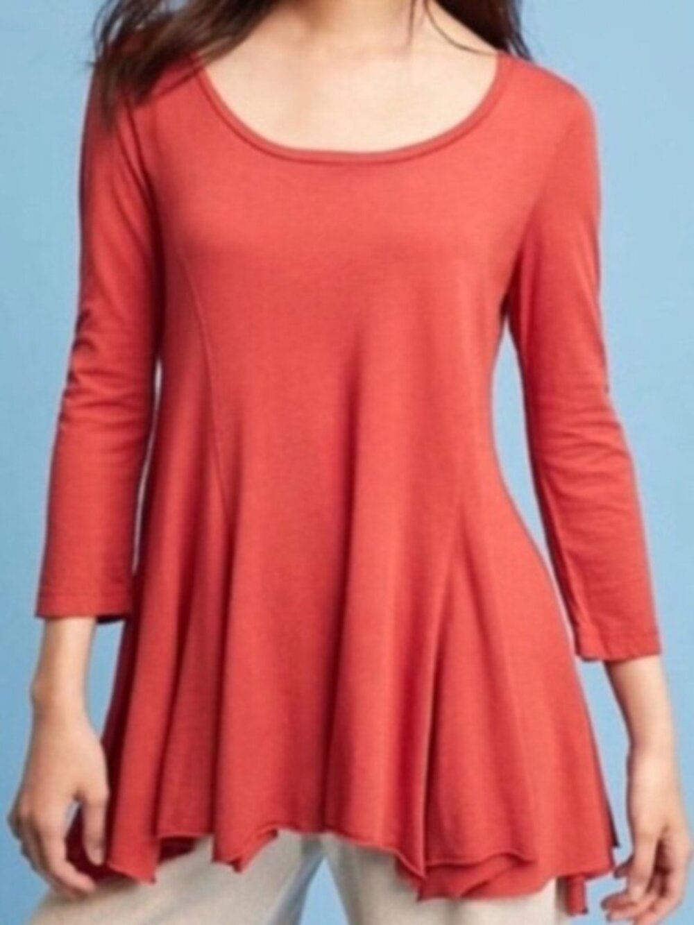NWT T. La Anthropologie | Kerchief Tee 3/4 Sleeves in Red | Size Medium